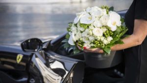 A flower box containing beautiful fresh flowers