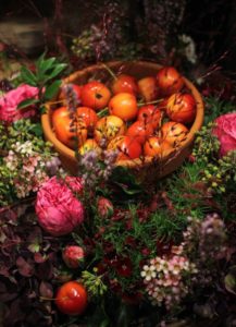 A rustic flower basket