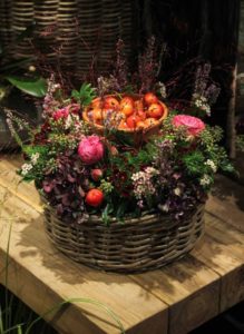 A rustic flower basket